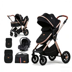 3-in-1 Infant Stroller – Bassinet Mode, Large Storage, Reversible Seat (Black)