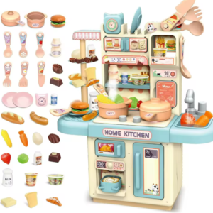 Mini Kids Kitchen Play Set – Simulated Counter with Lights & Spray, DIY Pretend Role Play Toys