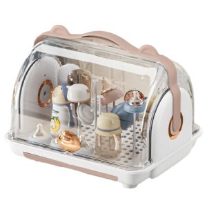 Baby Bottle Drying Rack Storage, Nursing Bottle Storage Box Organizer with Cover, Portable Kitchen Cabinet Organizer(Orange)