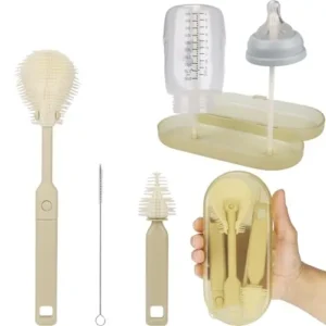 Travel Bottle Brush Set - 6-in-1 Baby Bottle Cleaner Kit with Bottle Brush, 360° Brush,Drying Rack for Home and Travel