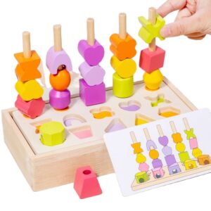 Wooden Multifunctional Intelligence Color Shape Sorting Beads with Cards Toys Blocks