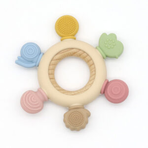 Baby Teething Toy for Babies 0-3-6-12,18 Months, BPA Free Silicone & Natural Beech Baby Teething Ring for Teething Relief
