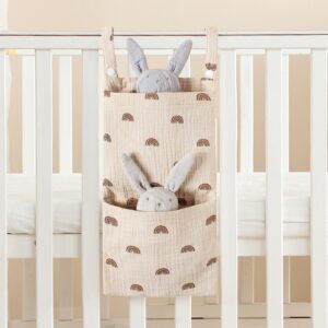 Baby Bedside Hanging Storage Bag, 2 Pockets Organizer for Baby Cribs and Toys, Multifunctional Hanging Pocket Cotton Organizer