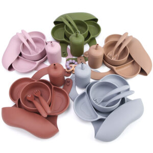 Bpa Free Food Safe Silicone Children Kids Divided Dish Feeding Spoon Suction Bowl Set Baby Silicone Plate