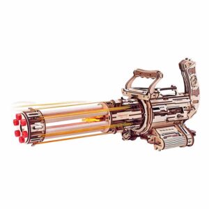 3D Wooden Puzzle Model – Rotating-Barrel Gatling Rubber Band Gun Toy