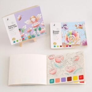 20-Page Cartoon Watercolor Coloring Book (DIY Pigment Cards + Brush)