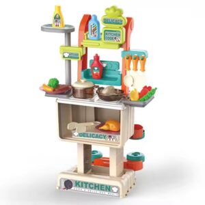 2-in-1 Kids Shopping Cart & Play House – Supermarket Kitchen Cooking Toy Set