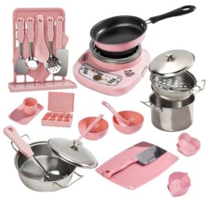 Kids Pretend Play Preschool Kitchen Cooking Game Set Food Grade Plastic Cookware for Children