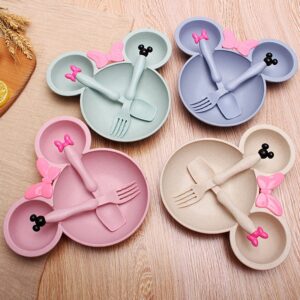 Wheat Straw Dinnerware Set for Kids Cute Design Toddler Plate Bowl Cup Unbreakable BPA-Free Divided Plate Tableware Set