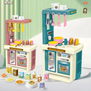 Mini Play Food Toys Kitchen Playset Accessories, Pretend Play Pizza Cake Milk Bread Pans Fork for 3+ Boys and Girls