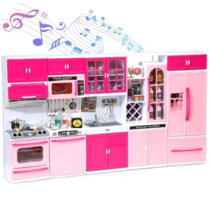 Pink Kitchen Combo Pretend Play 5-Piece Toy Set with Lights and Sounds, For Girls, Christmas/Halloween/Thanksgiving/New Year