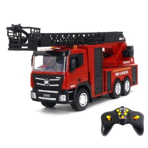1:18 Semi-alloy Remote Control Aerial Ladder Fire Truck, 9-Channel Radio Control Water Spraying Fire Engine Toy