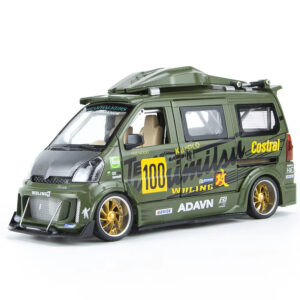 Wuling Van 1:24 Scale Diecast Model Car Modified Version with Sound Light Pullback Door Open Decorative Metal Collectible Toy