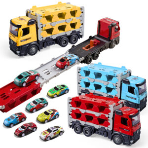 Kids Competitive Racing Game – Transporter Truck with Folding Track, Storage Alloy Diecast Mini Car