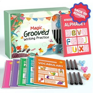 Children Magic Ink Groove Handwriting Practice Book – Montessori Reusable Trace Copybook for Calligraphy