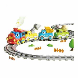 Electric Smoke Steam Train Track Set – Dinosaur Truck Theme Railway Play Toy with Lights, Music & Sounds