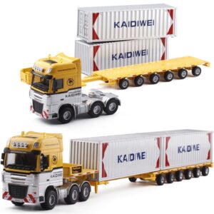1:50 Scale Diecast Construction Low Ben Transporter Model Metal Heavy Duty Telescopic Flatbed Transporter Truck for Kids