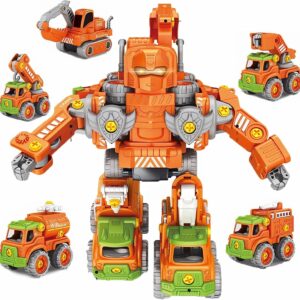 5 in 1 Take Apart Transform Robot Blocks Toy DIY Assembly & Disassembly Trucks Deformation Combination Robot with Lights & Sound