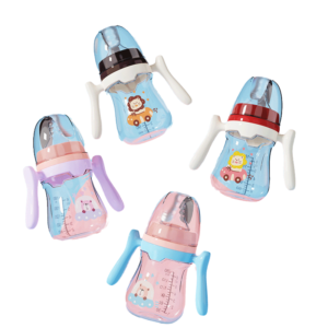 Baby Bottle with Straw – Anti-Choking & Anti-Flatulence, Wide Caliber PP, with Handle, Cartoon Design