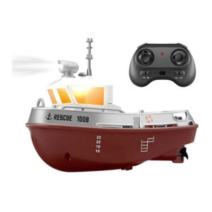 1:32 Scale RC Tugboat for Kids – Dual Motors Electric Boat with Long-Lasting LED Lights, Mini Remote Control Ship Model
