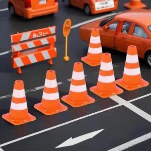 8Pcs Mini Traffic Cones Miniature Cones Mini Traffic Signs Barricades Signs Traffic Scene Roadblock Construction