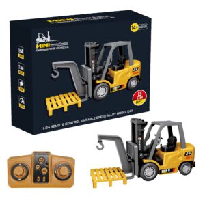 1:64 Scale Mini RC Forklift Toy 8 Channel Alloy Diecast Forklifts Toys Remote Control Forklift Truck for Kids