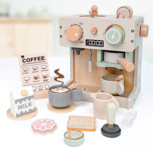 Wooden Coffee Maker Toy for Kids – Pretend Play Kitchen Accessories, Simulation Coffee Machine Play Set, Montessori Early Learning Toy for Toddlers