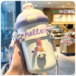 Large 500ML BPA-Free Glass Water Bottle Cute Tumbler with Portable Rope for On-the-go Use New Drinkware with Straw