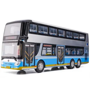 1:42 Scale Diecast Sightseeing Bus Toy Model Metal Alloy Vehicle Moving Wheels Sound Light Open Doors Features Simulation Toy