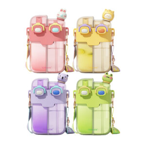 530ml/780ml BPA Free Botella De Agua Kawaii Dual Plastic Drinking Bottle School Kids Water Bottle With Straw and Strap