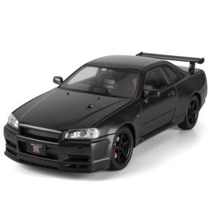1:24 Scale GTR R34 Carbon Fiber Livery Metal Diecast Model Car Sound & Light Pullback Supercar Decorative Ornament Toy