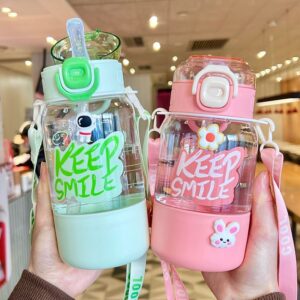 C201 Wholesale Cartoon Children'S Plastic Water Cup Outdoor Sports Portable Bpa-Free Water Bottle Baby Double Suction Cup
