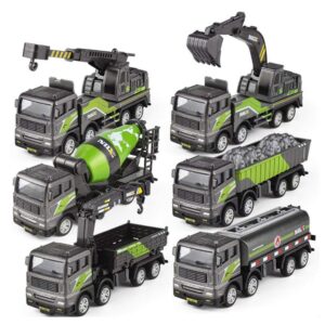 1/50 Diecast Construction Vehicle Toy Set – Excavator, Bulldozer, Alloy Dump Truck, Crane & Tanker Truck for Boys & Kids
