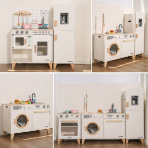 Early Educational Wooden Kitchen Toy Set – Noble White Washing Machine, Pretend Play House Toy