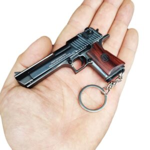 1:3 Scale Solid Wood Handle Keychain Toy Gun Miniature Alloy Collection Toy Pendant For Boy