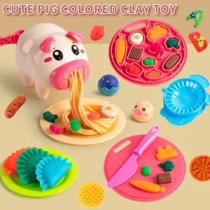 Cartoon Cute Pig Noodle Machine Clay Set Game Noodle Machine Multiple Molds Knife Fork Clay Set Toys "