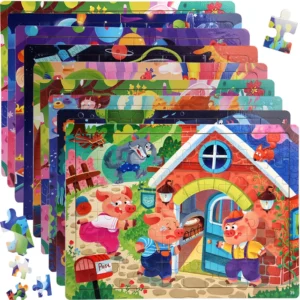 60PCS Wooden 3D Cartoon Animal Puzzle, Early Learning Educational Toy for Kids