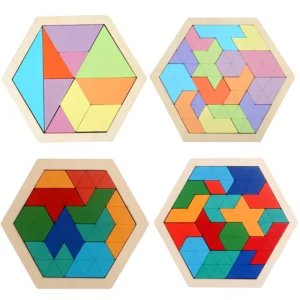 Montessori Wooden 3D Jigsaw Puzzle Tangram Math Toys Baby Hand Grasp Board Shape Match Puzzle Educational Toys for Kids