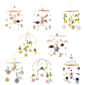 Wooden Bell Baby Crib Mobile for 0-12 Months – Rattle Hanging Toy with Music Box & Crib Bracket