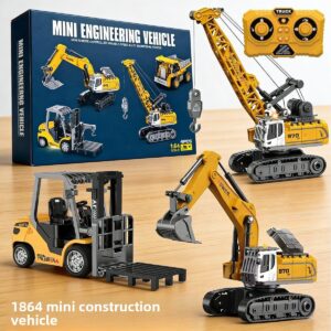 1:64 Alloy Mini Excavator Dump Truck Bluetooth RC Engineering Vehicle Crane Toy For Kids