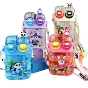 Double Drinking Straw Panda Cartoon Drink Water Plastic Cup Double Drink Split Bin Water Bottle With Strap