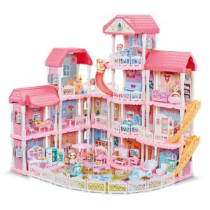 Large Simulation Pretend Play Diy Pink Girl Princess Toy Furniture Luxury Villa Castle Doll House