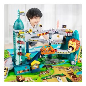 Little Castle Electric Winding Stair DIY Assembled Car Slide Track Lights & Sound Kids Building Adventure Toy