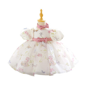 Flower Girl Princess Dress for Girls – Organza Tutu Skirt with Phalaenopsis Floral Print, Wedding Party Gown