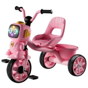 LED Smiley Face Children Tricycle with Backrest – Outdoor Sports Three-Wheel Bike For Kids