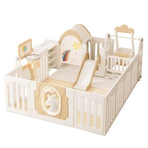 BPA-Free Non-toxic HDPE Children Plastic Indoor with Gate Folding Play Yard Large Safety Fence for Baby Kids' Playpens