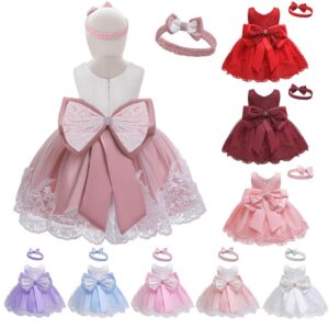 Girls' Princess-Style Lace Dress with Bow – Tiered Cake Skirt, Summer Children's Dress