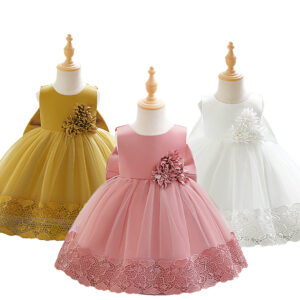 High-Quality Girls' Floral Dress – Small Baby Party Gown, Kids' Trendy Dress Design