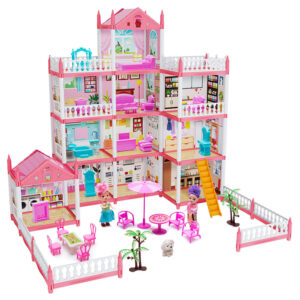 Large Simulation Pretend Play Diy Pink Girl Princess Toy Furniture Luxury Villa Castle Doll House Accessories