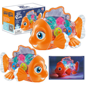 Electric Universal Driving Walking Animal Toy Plastic Rotating Transparent Pinion Gear Fish With Dazzling Flash Light Music